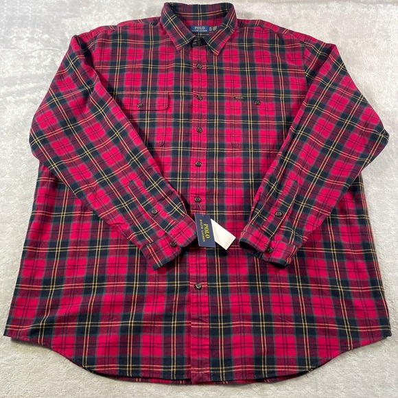 Polo Ralph Lauren Flannel Shirt Mens 3XLT Red Plaid Holiday Preppy